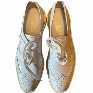 PRADA espadrilles platform sneakers white + green